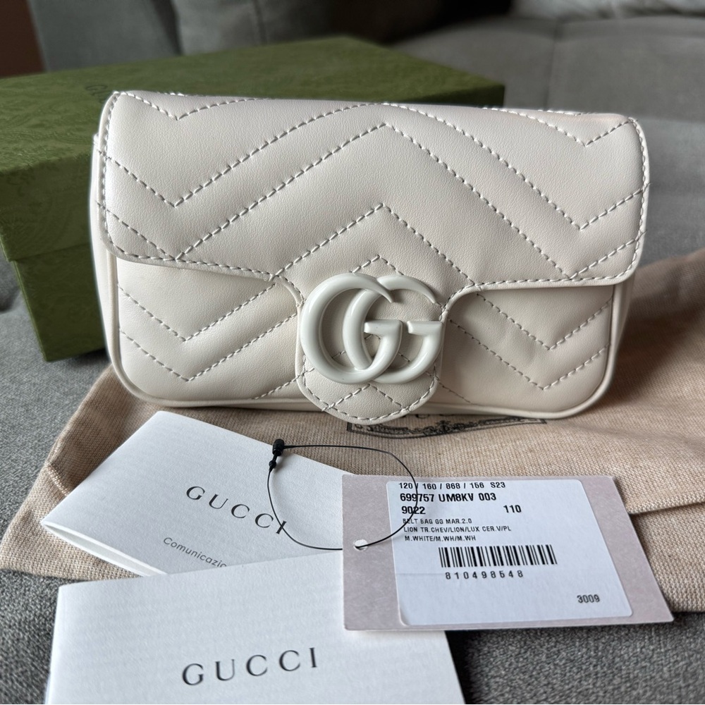 Gucci Marmont White Belt Bag – Excellent Condition Full Set Box DustBag Receipt